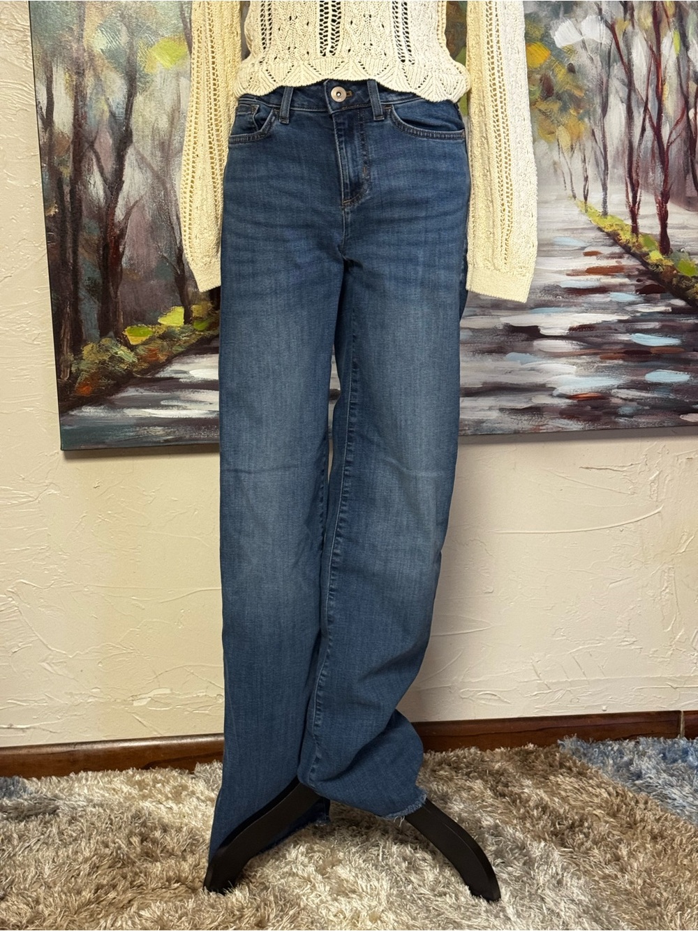 J Jill Denim Wide Leg Jeans Womens Size 4 Tall Blue Stretch High Rise